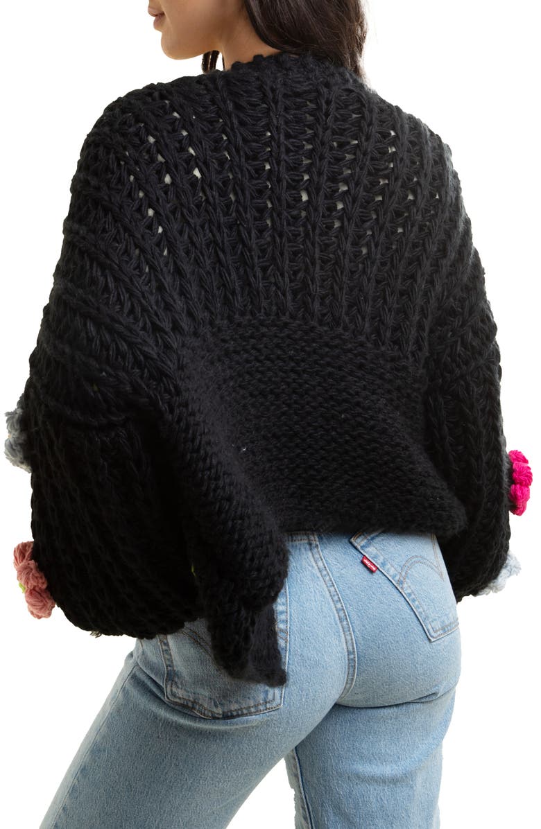 SAACHI Chunky Floral Crochet Cardigan, Alternate, color, Black