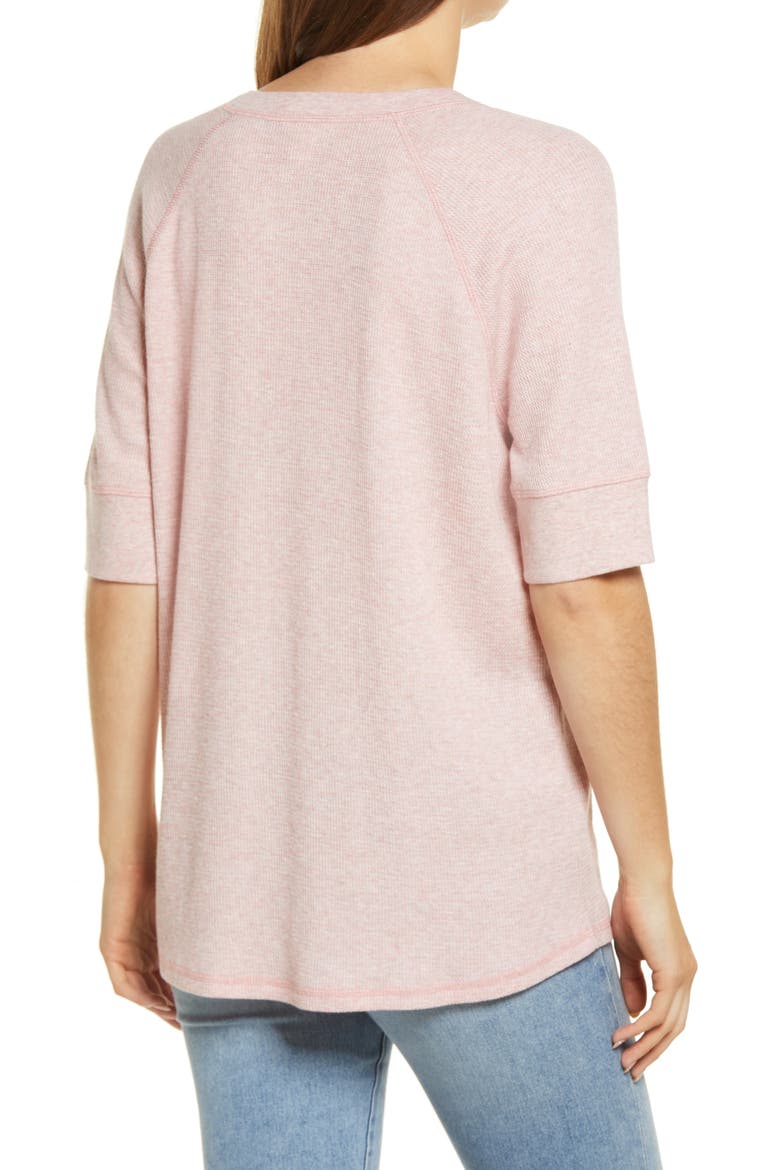 Elbow Sleeve Waffle Top, Alternate, color, PINK HEATHER