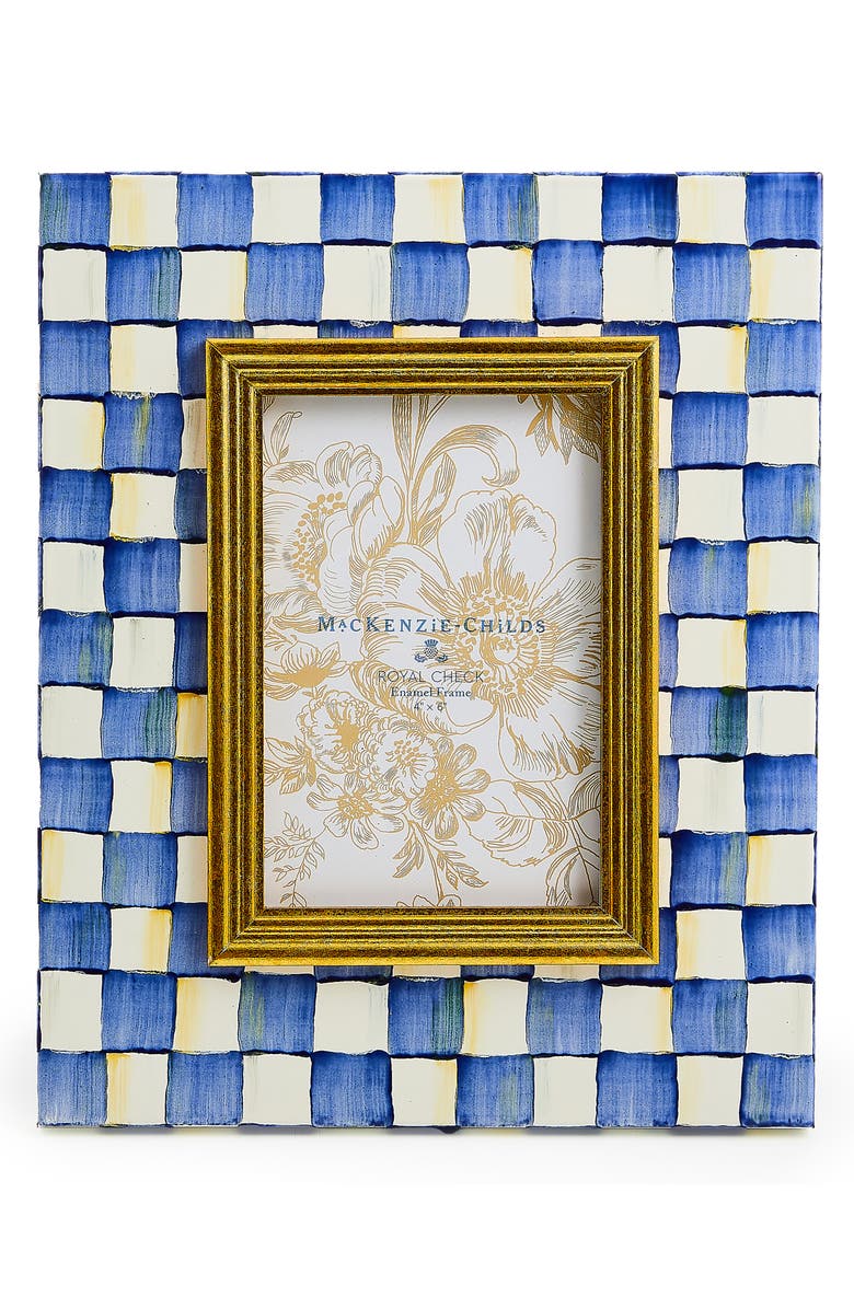 MACKENZIE CHILDS Royal Check Enameled Steel 4 x 6-Inch Picture Frame, Main, color, Blue/ White
