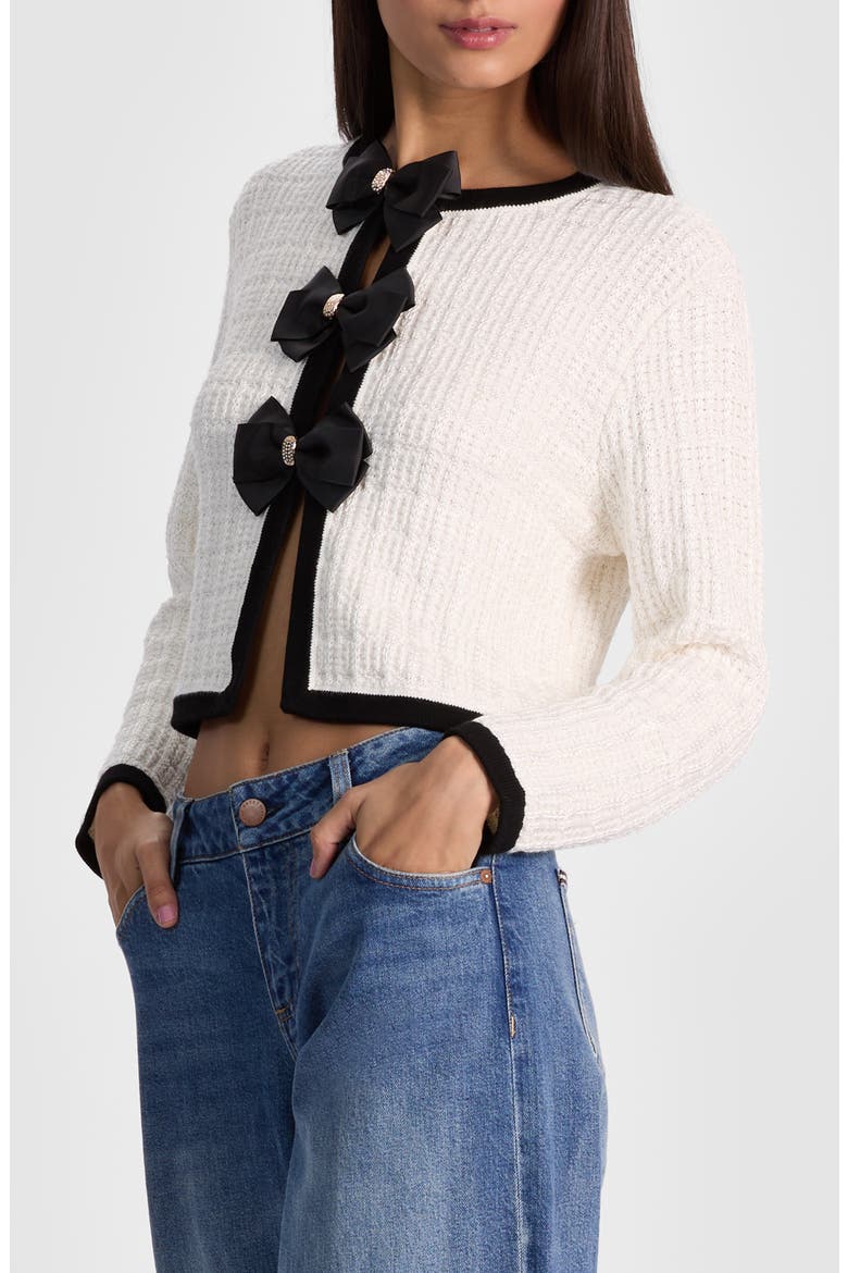 Akira Bow Cardigan, Alternate, color, SOFT WHITE/ BLACK