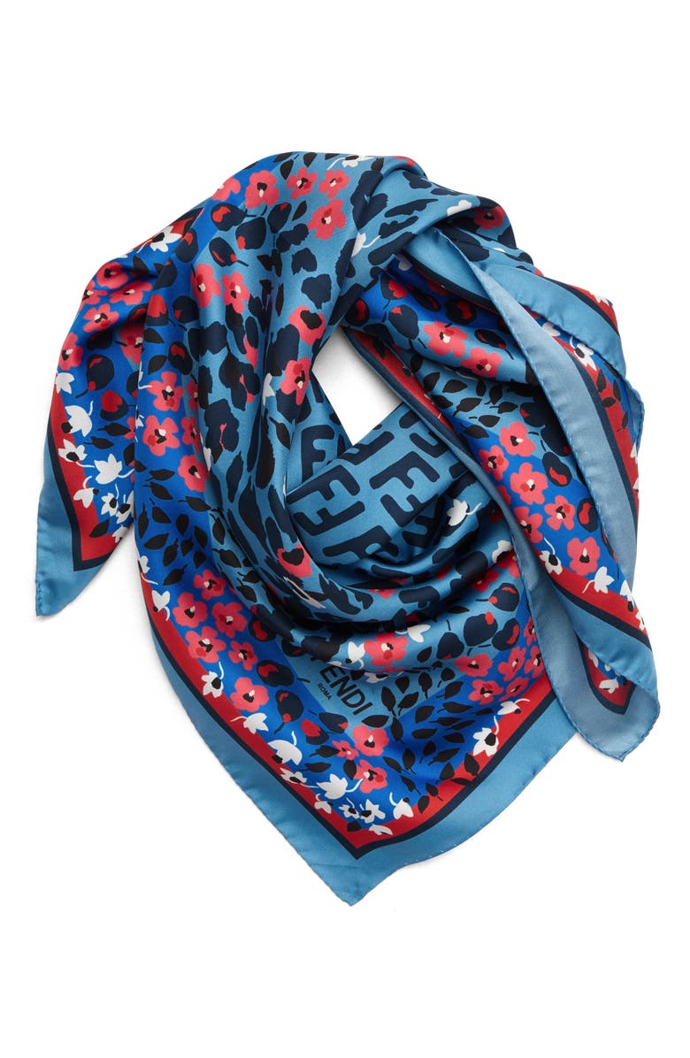 Fendi Floral Logo Silk Scarf, Alternate, color,