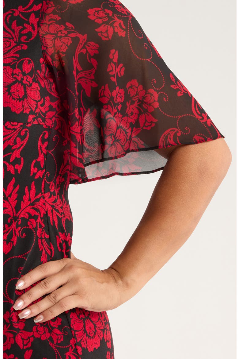 Flutter Sleeve Cocktail Dress, Alternate, color, RED