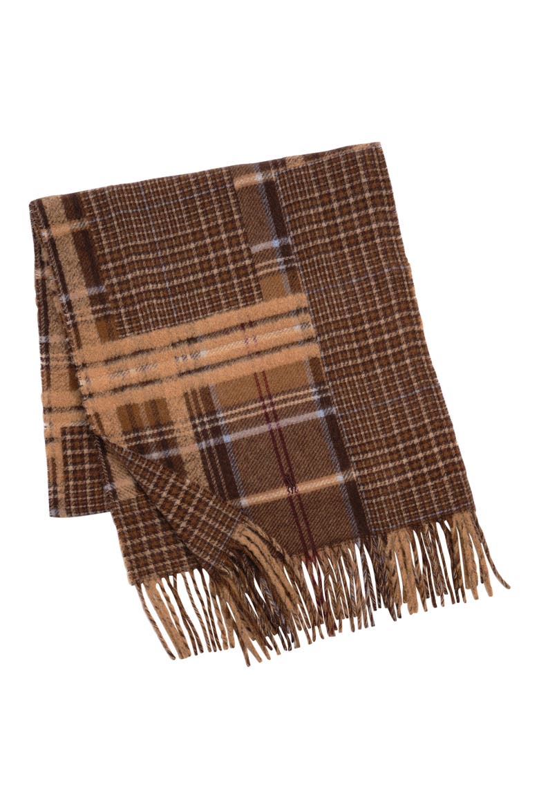 Patchwork Plaid Recycled Wool Blend Fringe Scarf, Alternate, color, BROWN MULTI