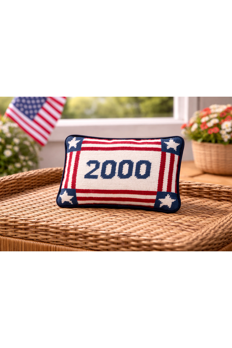 Year "2000" Stars & Stripes Needlepoint Mini Accent Pillow 6.5" x 9", Alternate, color, White