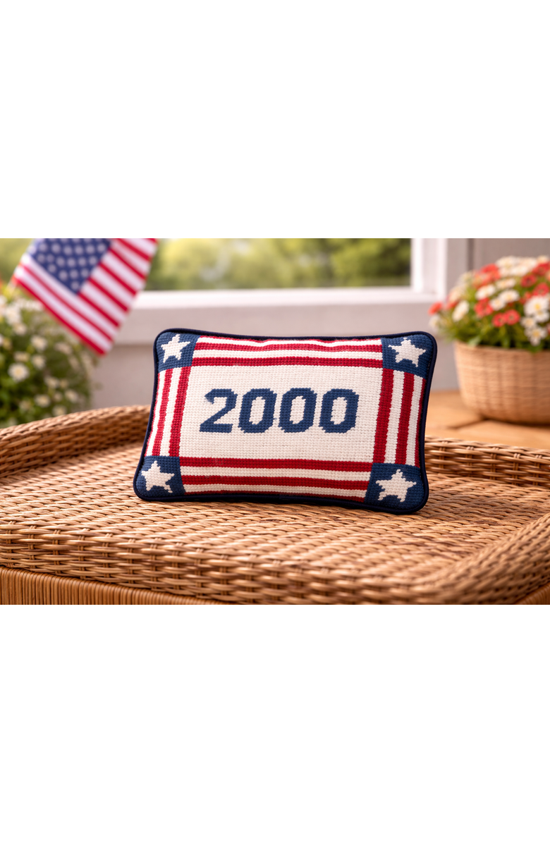 C&F Home Year "2000" Stars & Stripes Needlepoint Mini Accent Pillow 6.5" x 9", Alternate, color, White