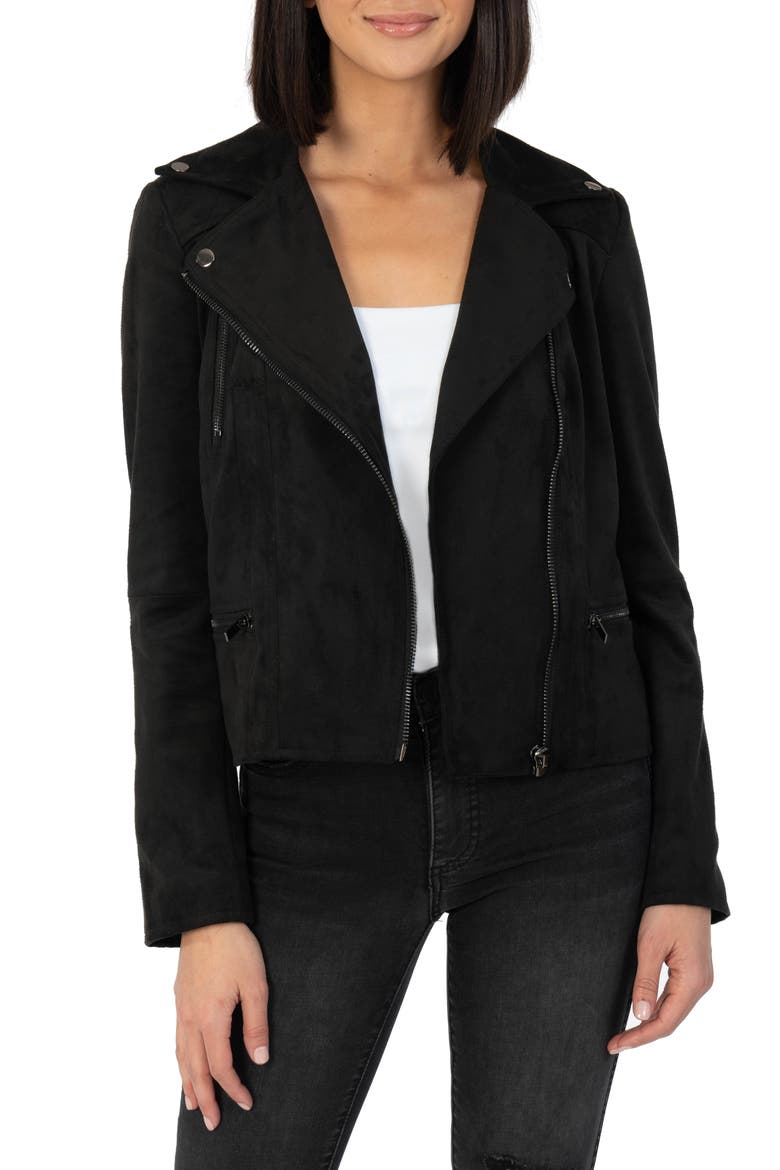 Quinn Faux Suede Moto Jacket, Main, color, BLACK