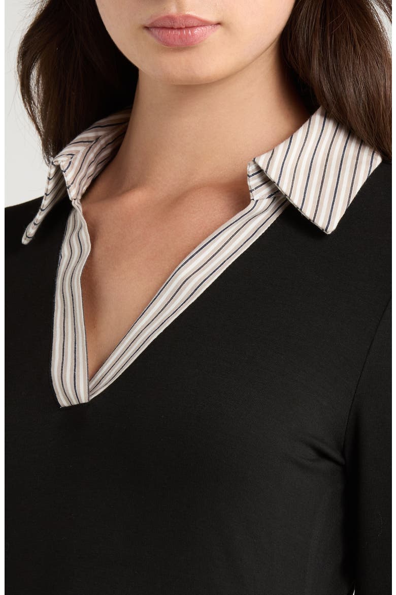 Mixed Media Long Sleeve Polo, Alternate, color, RICH BLACK