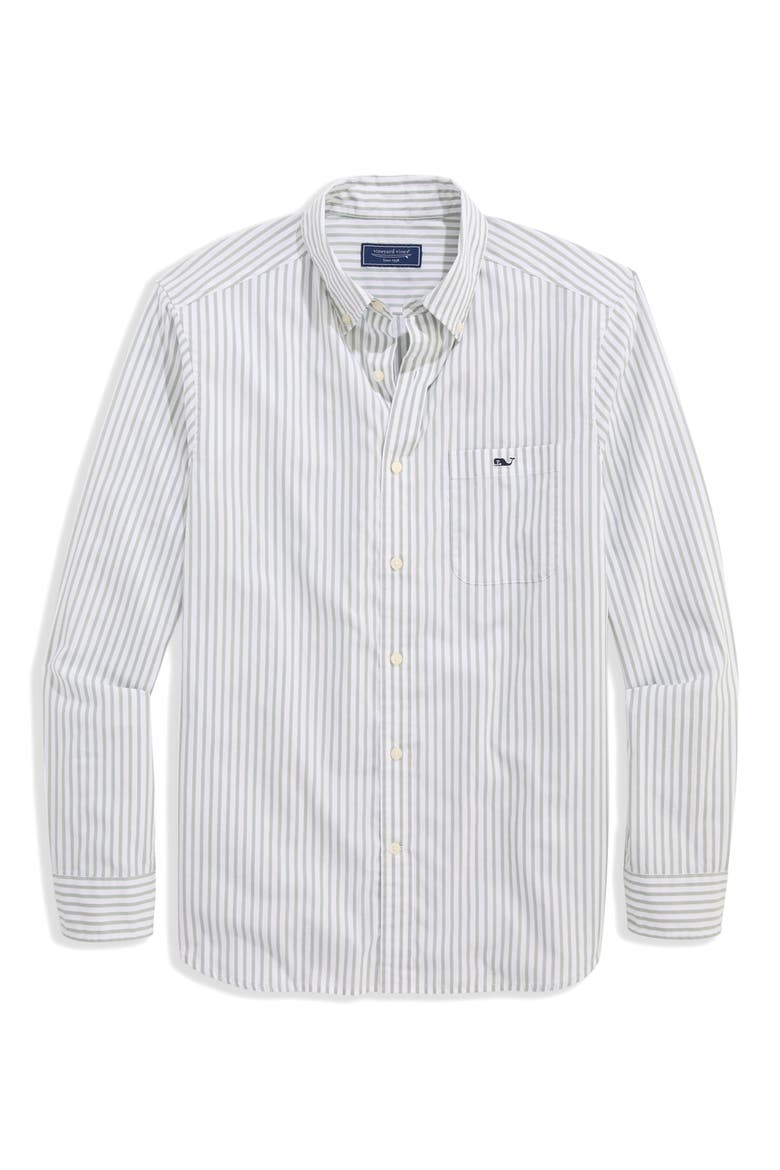 Seabird Stripe Perfect Wash Classic Fit Cotton Button-Down Shirt, Main, color, DUNE GRASS