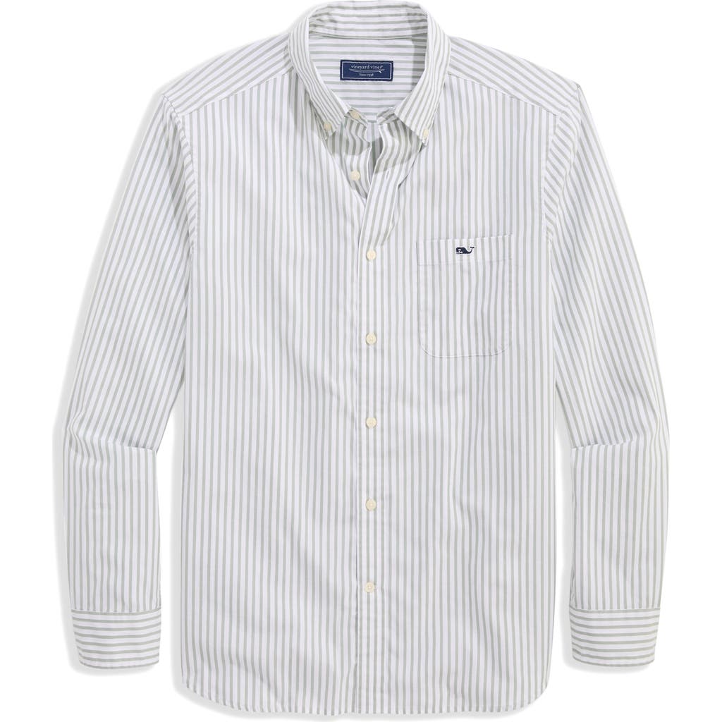 Vineyard Vines Seabird Stripe Perfect Wash Classic Fit Cotton Button-down Shirt In Gray