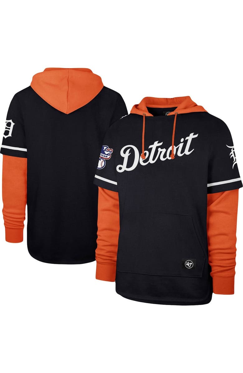 '47 Men's '47 Navy Detroit Tigers Trifecta Shortstop Pullover Hoodie, Main, color,