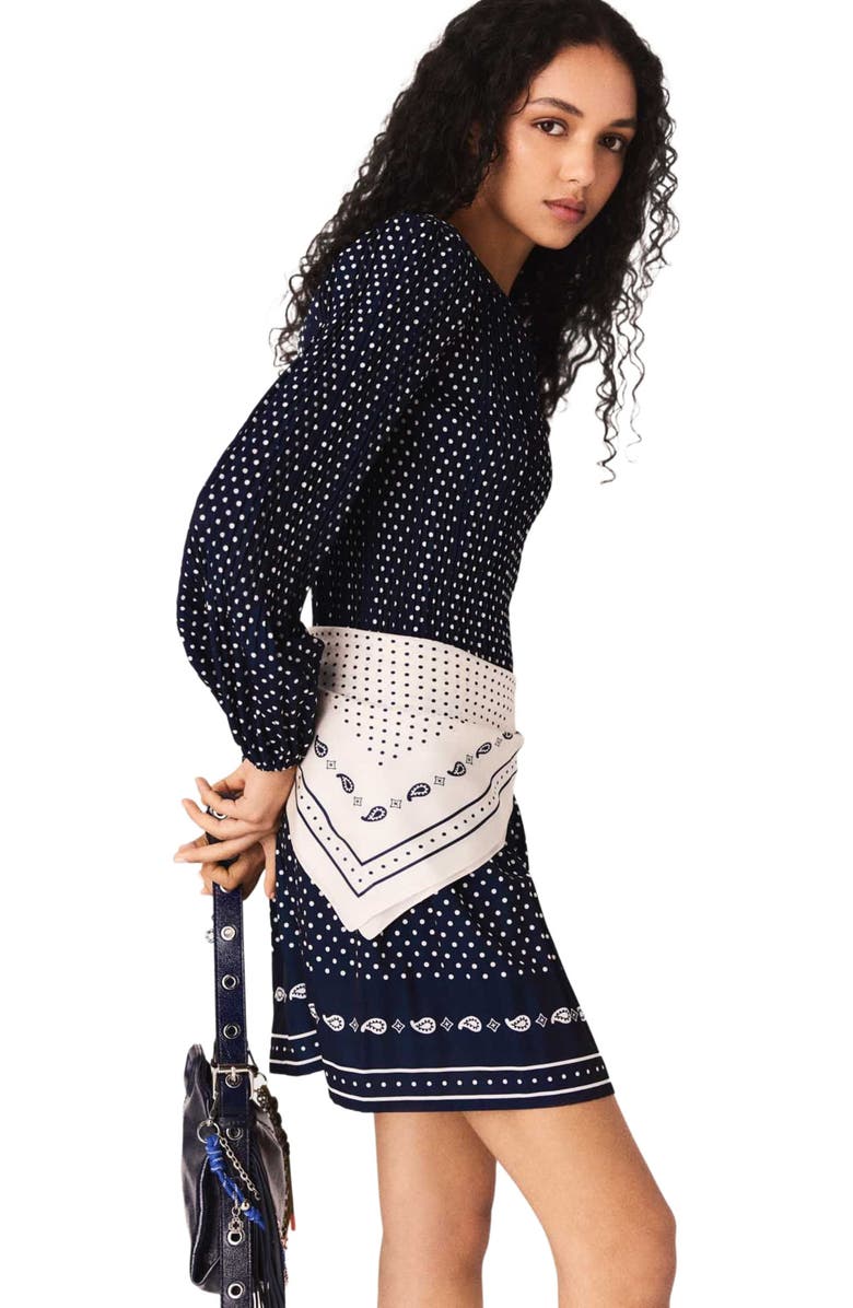 maje Patterned pleated dress, Alternate, color, Navy Polka Dot Bandana Print