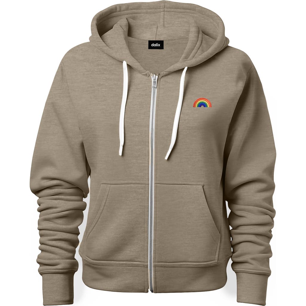 Dalix Rainbow Zip Hoodie In Heather Stone