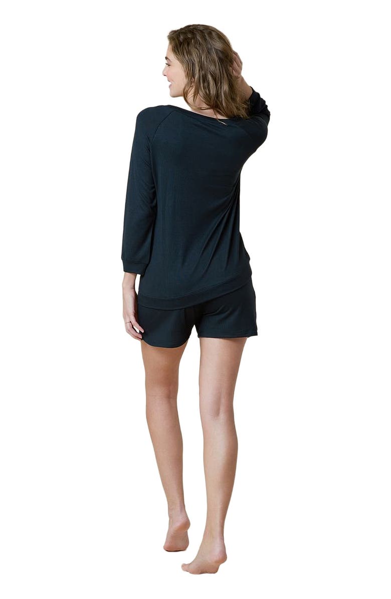 Softies Dream 3/4 Sleeve Boatneck Top with Shorts Set, Alternate, color, Black