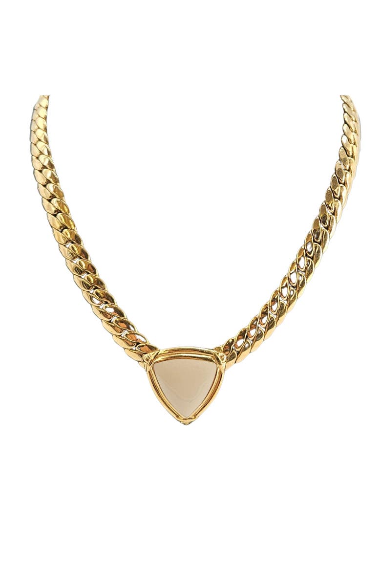 Vintage 1970s-80s Collar Necklace. Ivory Triangle shape pendant, Main, color, Gold