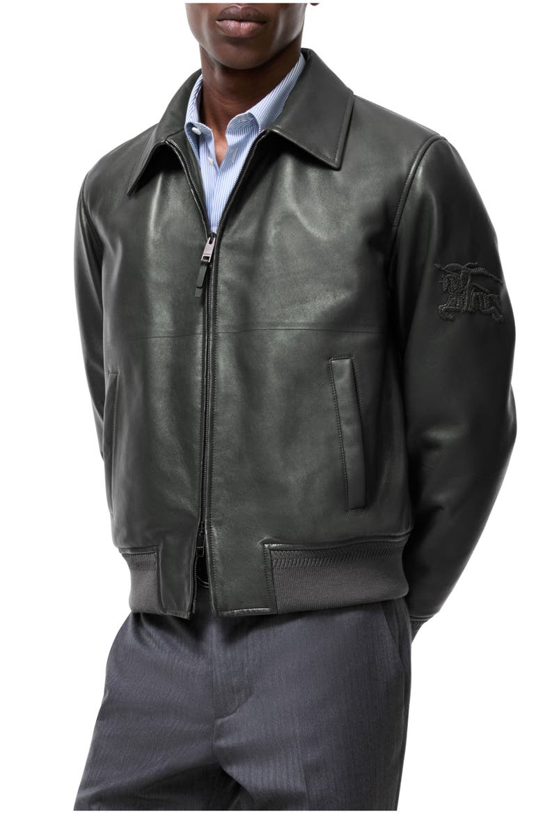 Leather Bloomsbury Bomber Jacket, Main, color, Soot grey