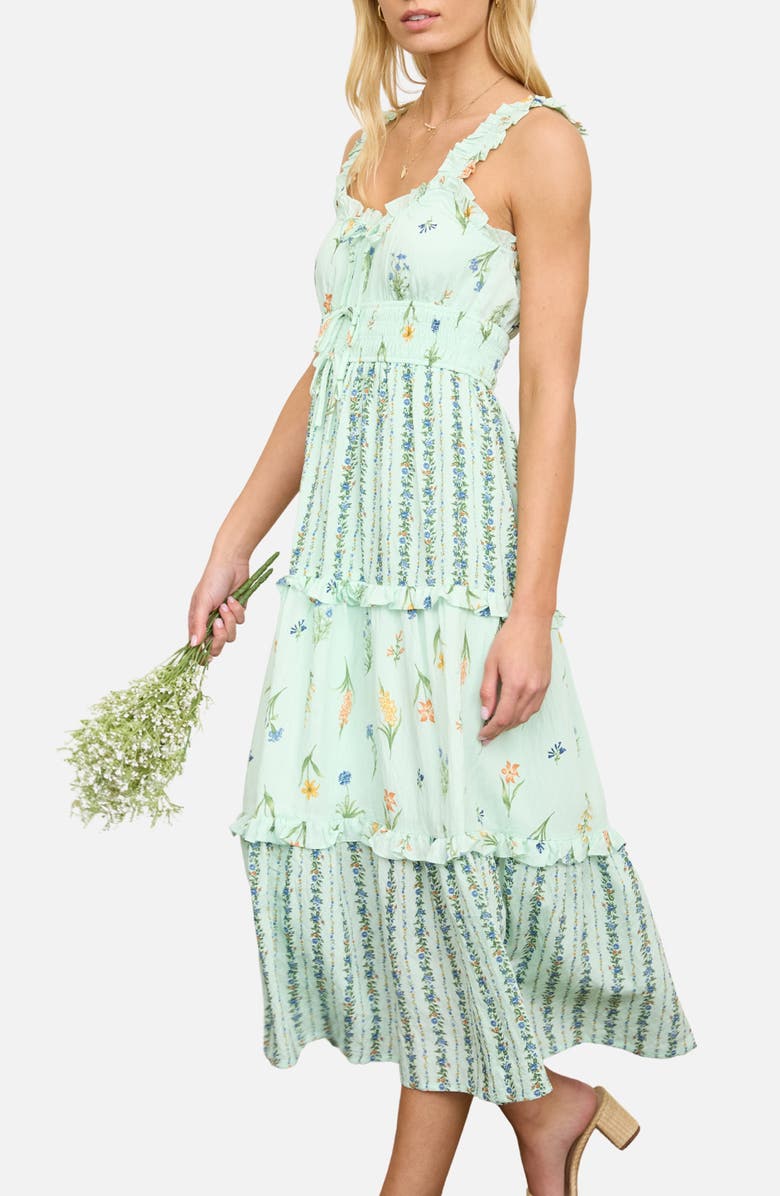 Blu Pepper Print Sleeveless Tiered Maxi Dress, Alternate, color, Sage Multi