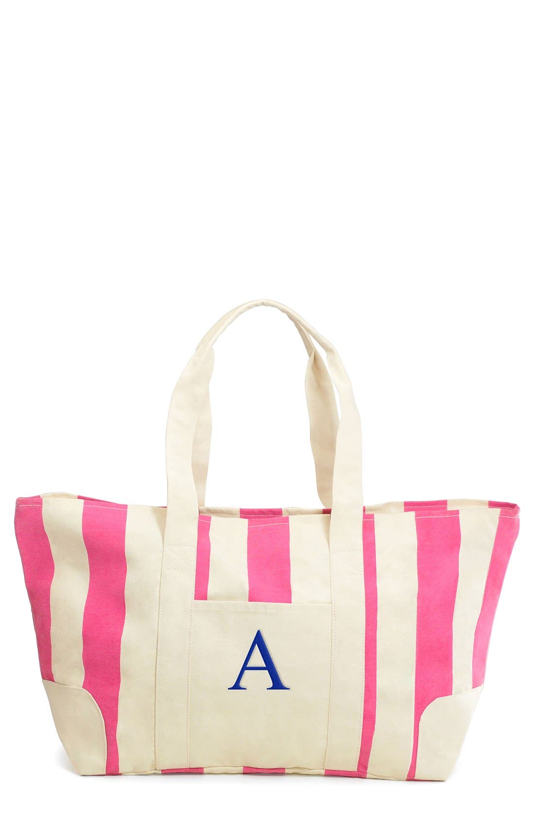 Monogram Stripe Canvas Tote, Main, color, PINK - A