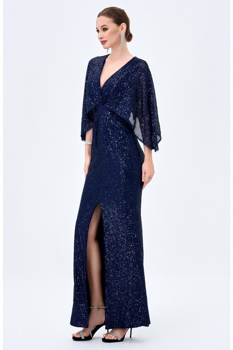 Oprah Cape Gown, Alternate, color, NAVY