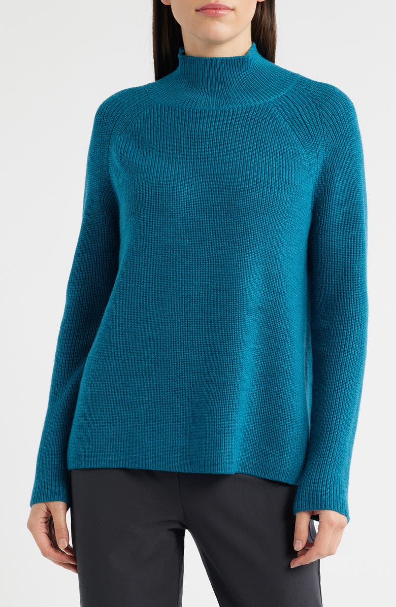 Eileen Fisher Raglan Sleeve Merino Wool Turtleneck Sweater, Main, color, Dragonfly