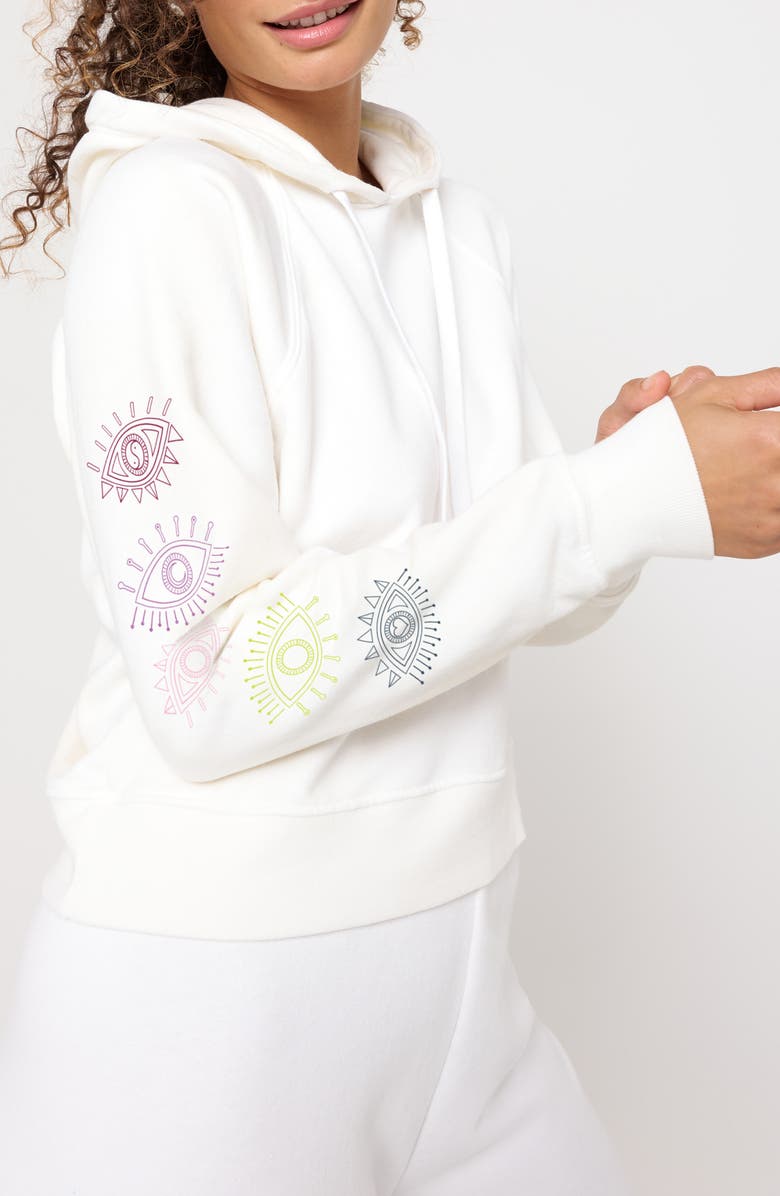 Spiritual Gangster All Eyes Harper Cotton & Modal Graphic Crop Hoodie, Alternate, color, White