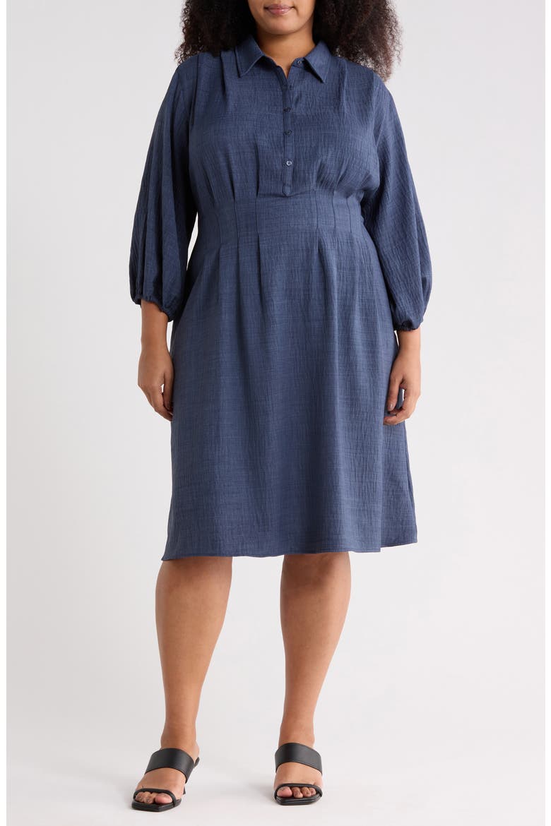 Balloon Sleeve Pleated Waist Shirtdress, Main, color, HEATHER INDIGO