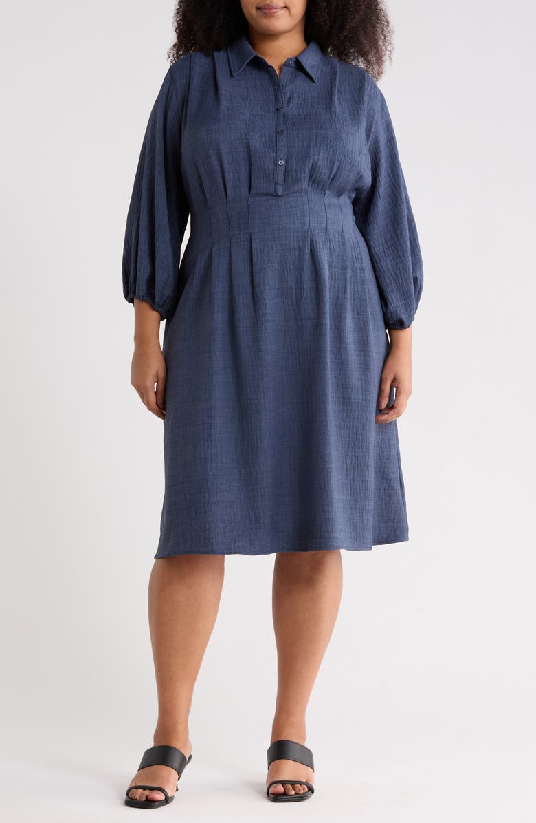 MAX STUDIO Balloon Sleeve Pleated Waist Shirtdress, Main, color, Heather Indigo