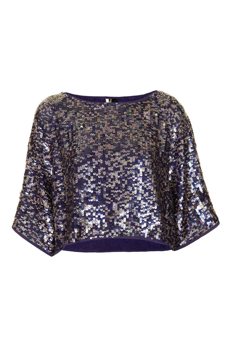 Draped Sequin Crop Top, Alternate, color, NAVY BLUE