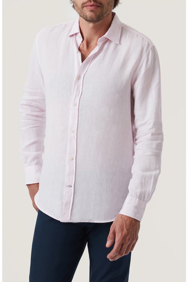 Linen Chambray Button-Up Shirt, Main, color, PINK