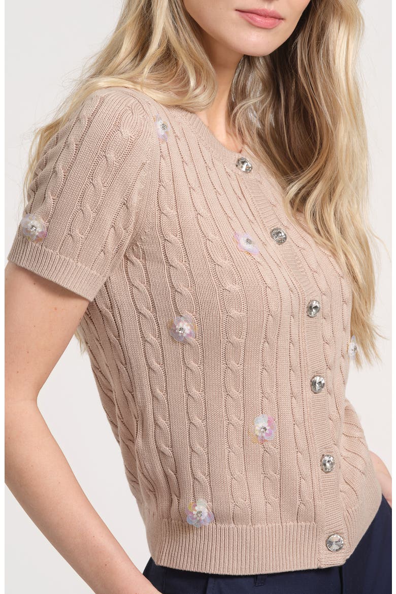 Embellished Cable Stitch Cardigan, Alternate, color, BEIGE/ WHITE