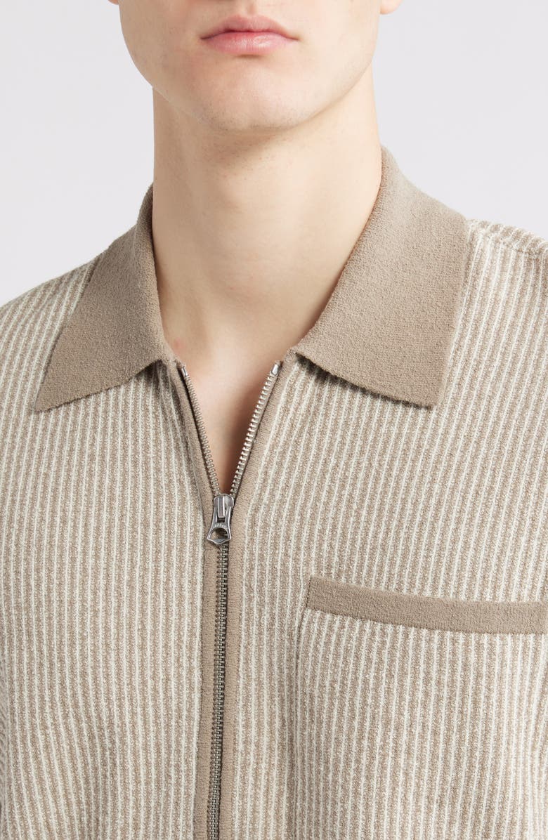 rag & bone Zuma Jacquard Stripe Short Sleeve Knit Zip-Up Shirt, Alternate, color, Cashmere Brown
