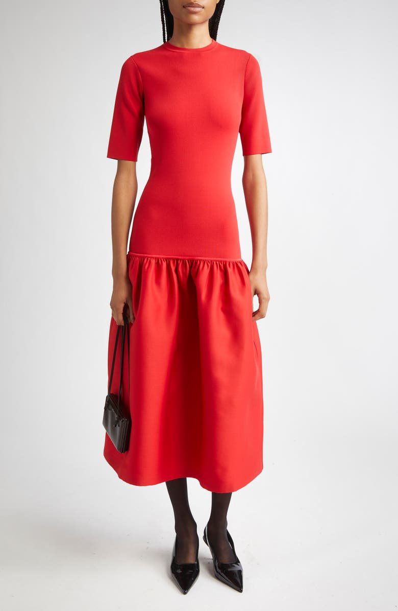 TOTEME Twinflower Flounce Sweater Dress, Main, color, Poppy