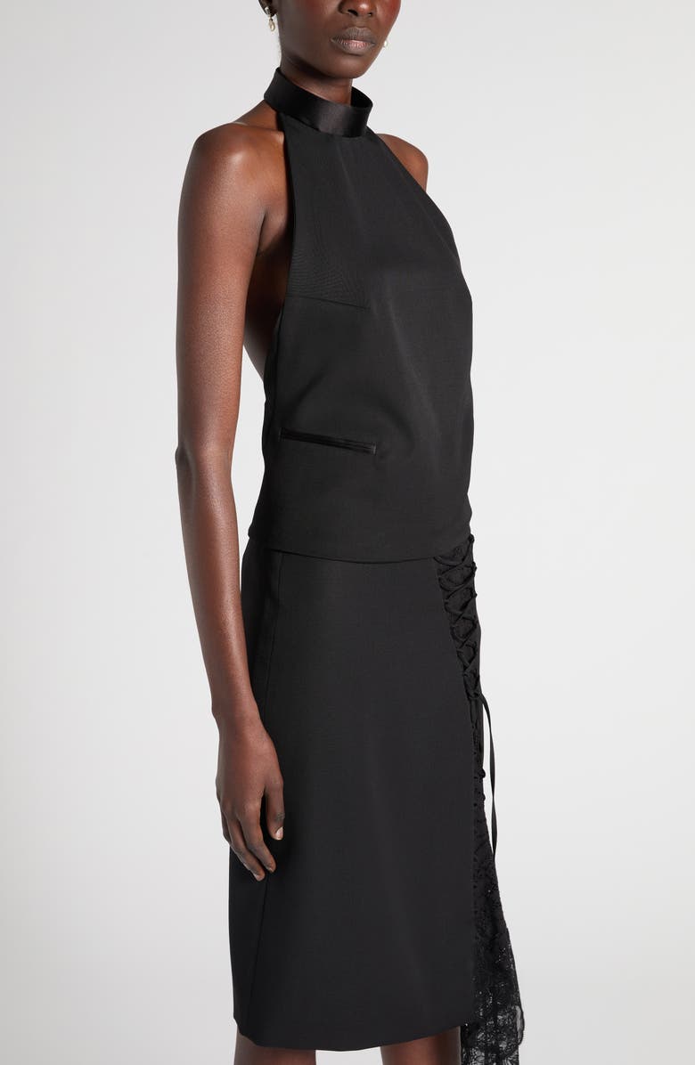 McQueen Wool Grain de Poudre Halter Top, Alternate, color, Black