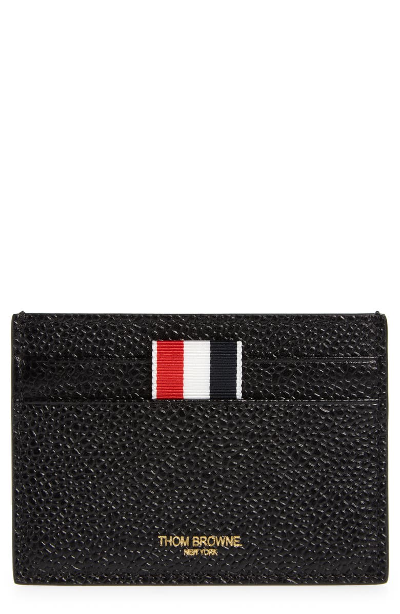 Thom Browne Grained Leather & Canvas Card Holder, Main, color, 