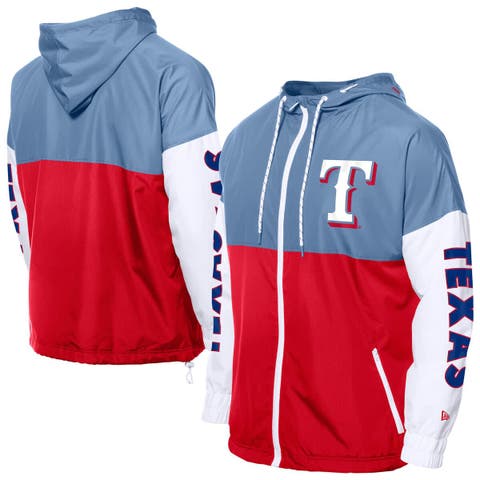 Men's New Era  Red/Light Blue Texas Rangers Color Block Full-Zip Hoodie Windbreaker