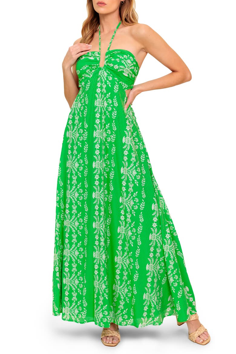 Halter Tie Back Maxi Dress, Main, color, GREEN