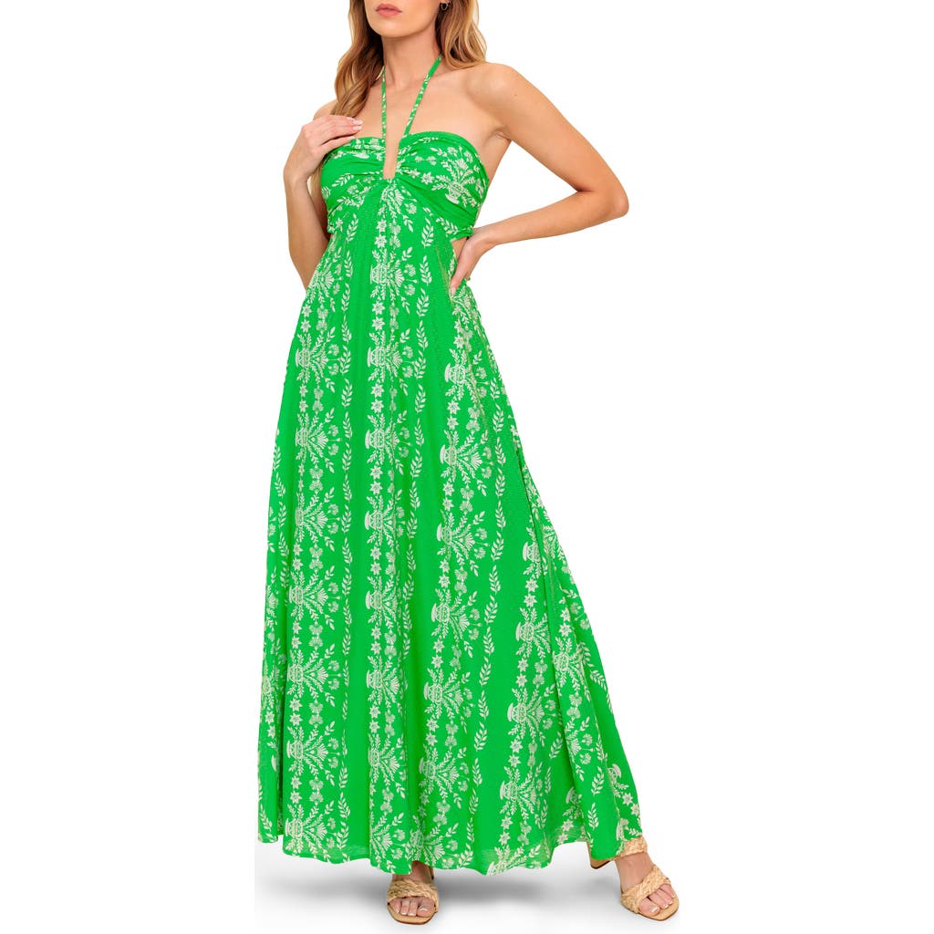 Flying Tomato Halter Tie Back Maxi Dress In Green
