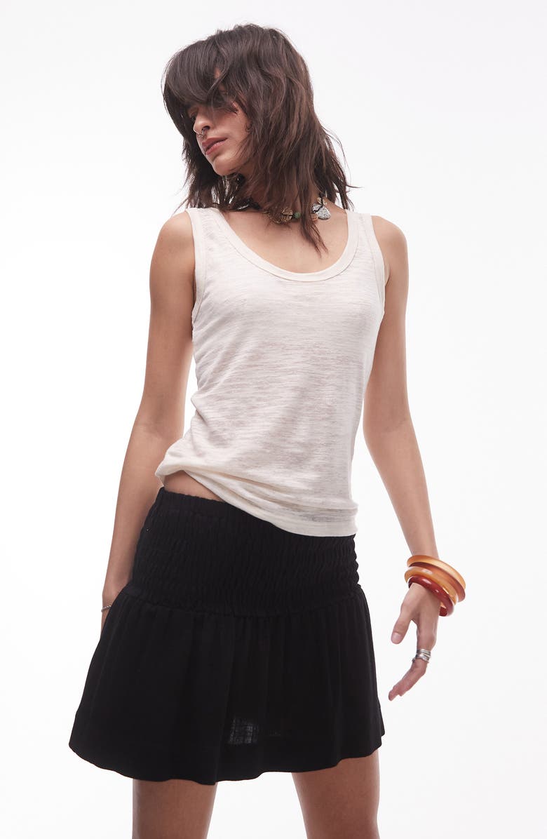 Topshop Smocked High Waist Miniskirt, Alternate, color, Black