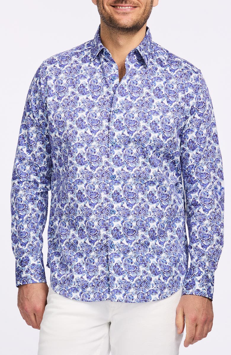 Robert Graham Dorval Cotton Button-Up Shirt, Main, color, Blue