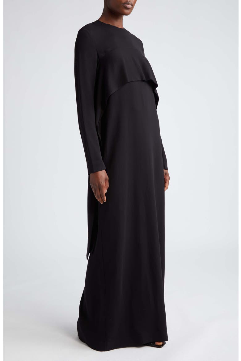 Cape Overlay Long Sleeve Maxi Dress, Alternate, color, BLACK