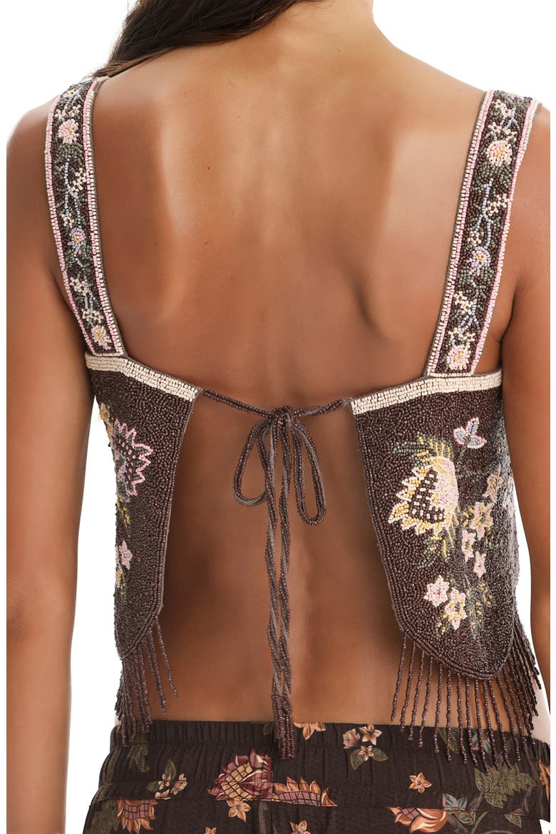 Aida Zafra Beaded Crop Swim Cover-Up Top, Alternate, color, BROWN MULTI