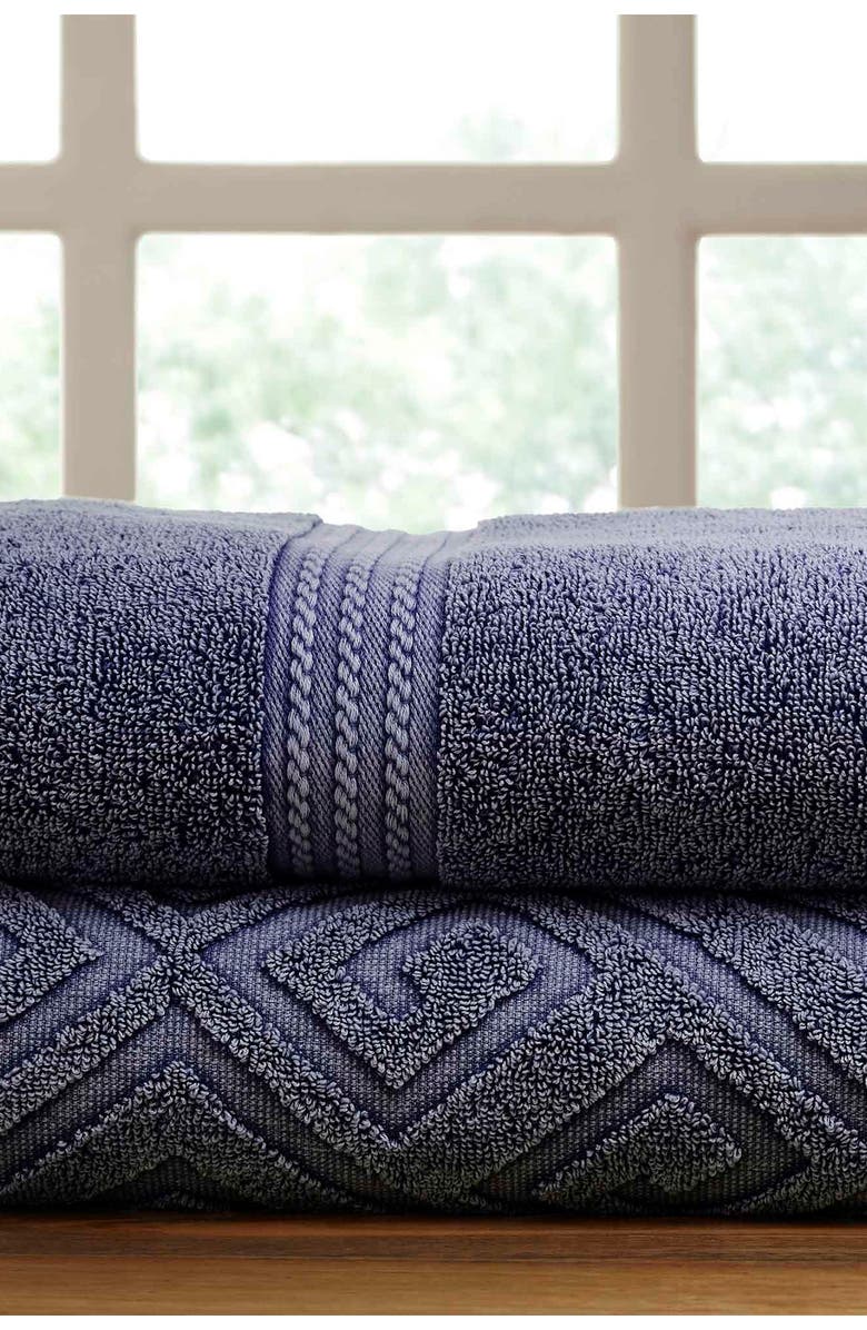 Modern Threads Denim Deco Diamond Denim Washed Bath Towel - Set of 2, Main, color, 