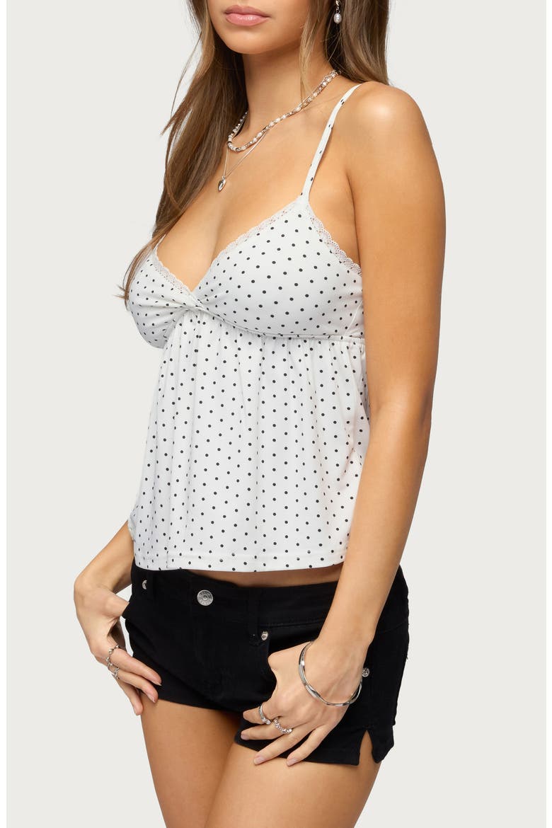Belen Polka Dot Lace Trim Top, Alternate, color, WHITE-AND-BLACK