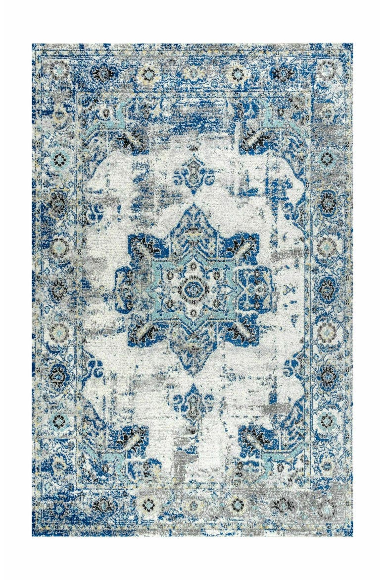 Modern Persian Boho Vintage Medallion Area Rug, Main, color, Ivory/Blue