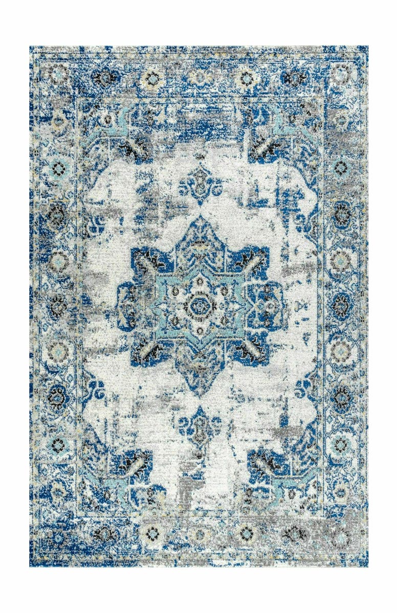 JONATHAN Y Modern Persian Boho Vintage Medallion Area Rug, Main, color, Ivory/Blue