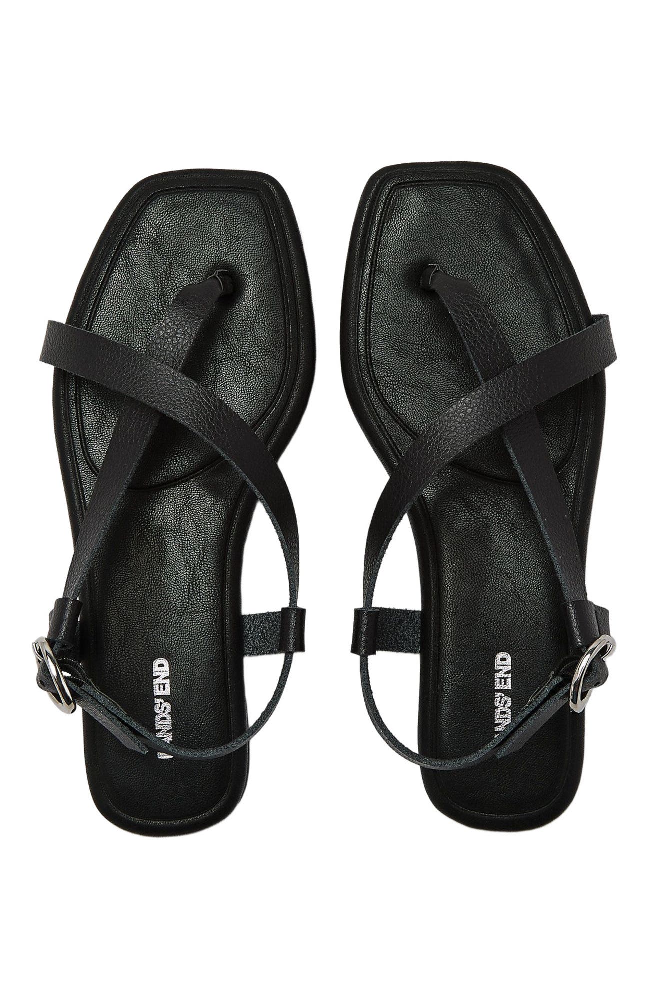 Lands' End Essential Strappy Flat Sandals, Alternate, color, Black