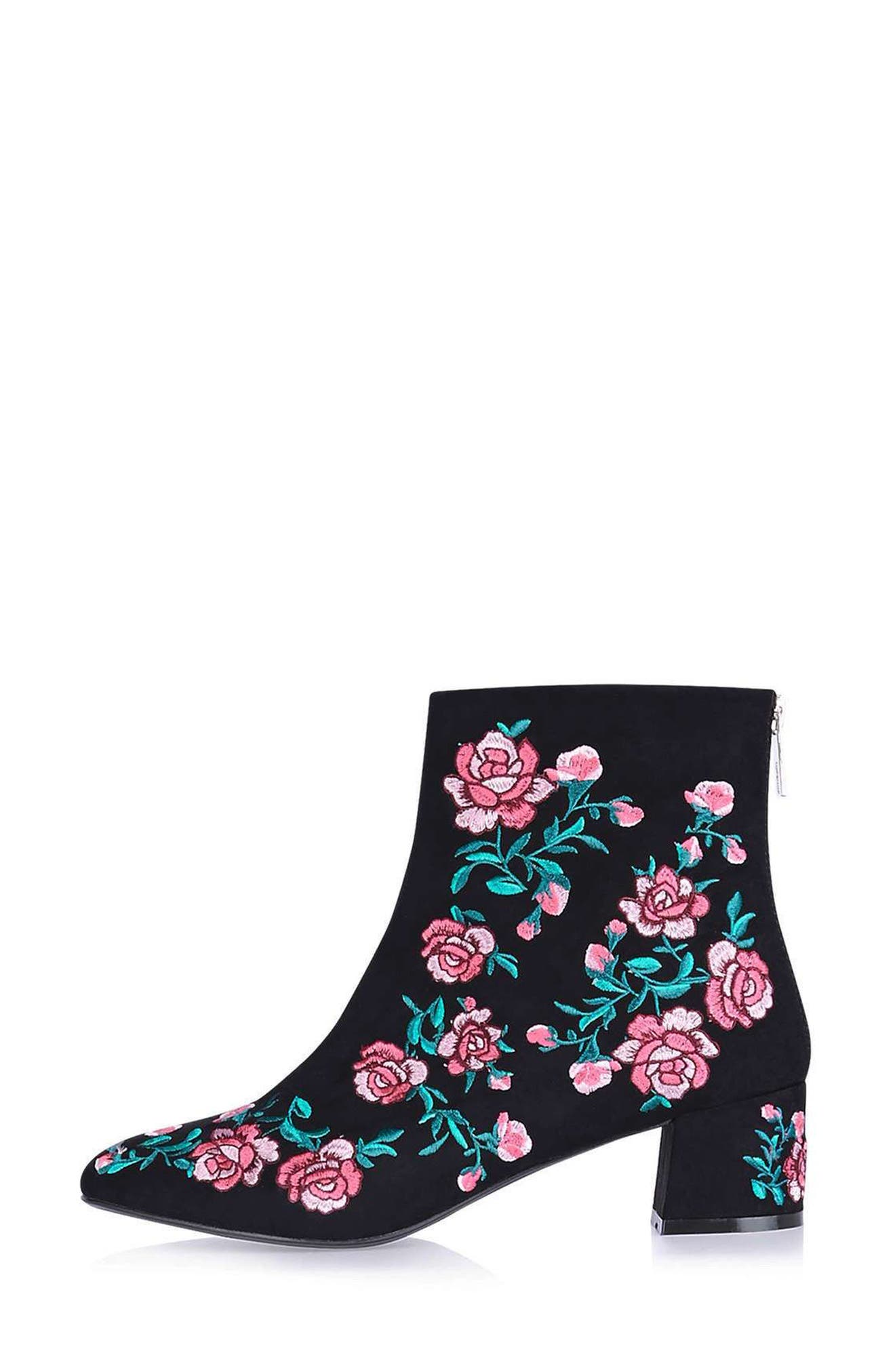 Topshop Blossom Embroidered Bootie, Alternate, color, 
