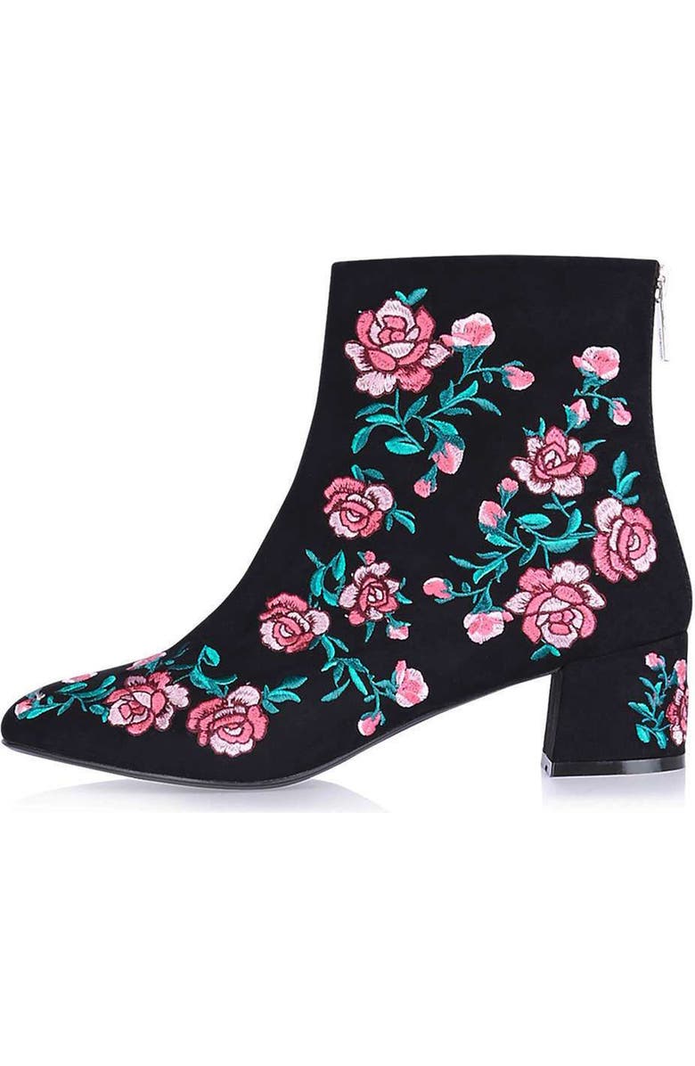 Topshop Blossom Embroidered Bootie, Alternate, color,