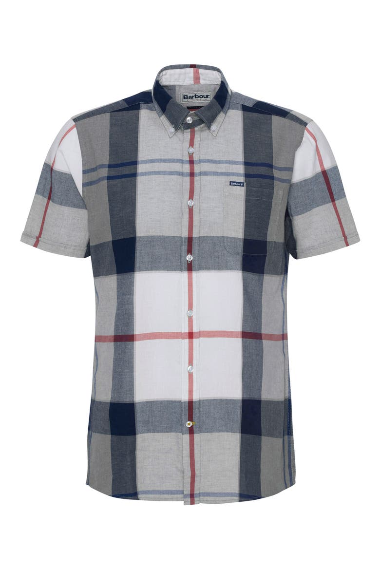 Doughill Plaid Short Sleeve Cotton & Linen Button-Down Shirt, Alternate, color, BLEACHED PINE TARTAN