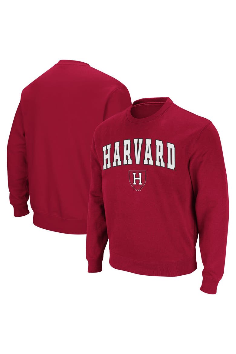 Men's Colosseum Crimson Harvard Crimson Team Arch & Logo Tackle Twill Pullover Sweatshirt, Main, color, Crimson