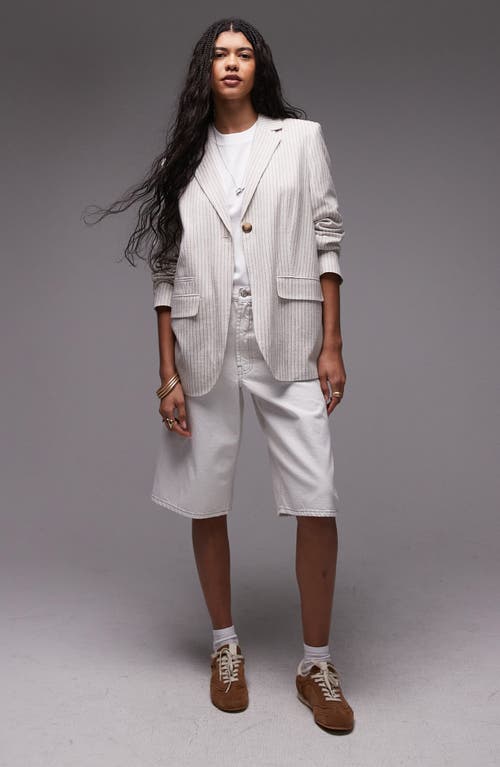 Topshop Stripe Longline Blazer In Cream